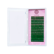 Зеленые ресницы Enigma, микс, 16 линий, изгиб D, толщина 0.07, длина микс от 8 мм до 13 мм